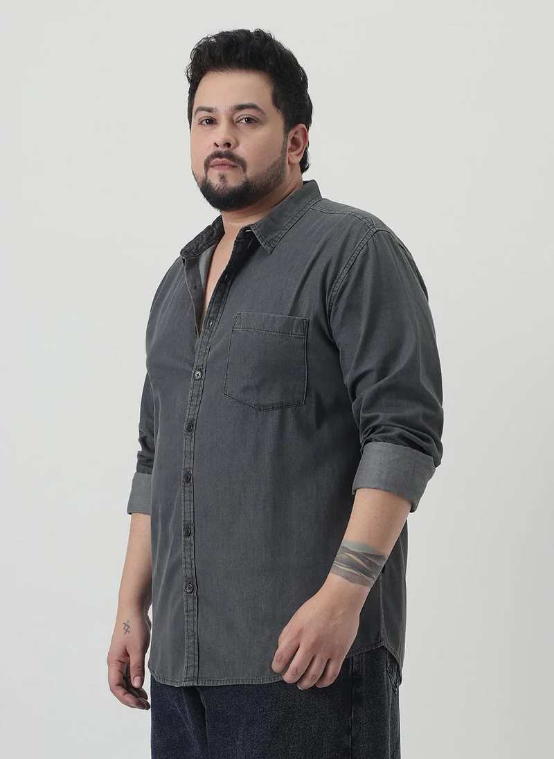 Urbano Fashion Urbano Plus Men's Grey Regular Fit Full Sleeve Solid Denim Shirt